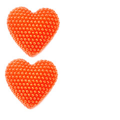 Red hearts isolated on white background . Free space for text.