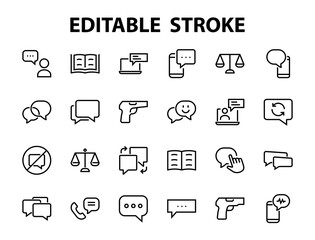 Simple set of message line vector line icons. contains icons such as conversation, SMS, notifications, group chat, and more. Editable stroke. 48x48 pixels perfect, white background