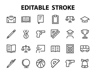 Fototapeta premium A simple set of school items. Contains icons such as student, award, geography, physical education, geometry and more. On white background. Editable stroke. 480x480