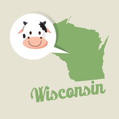 Wisconsin map with jersey cow icon