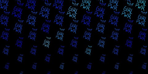 Dark BLUE vector pattern with feminism elements.