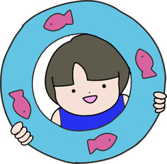 浮き輪を持つ子供