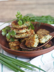 Healthy natural food.Vegetable diet cutlets on a wooden background.