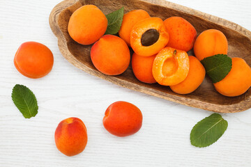 Fresh apricots on table.