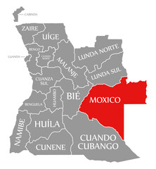 Moxico red highlighted in map of Angola