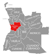 Fototapeta na wymiar Cuanza Sul red highlighted in map of Angola