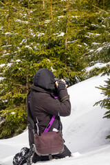 Fototapeta na wymiar Woman Photographer Hiker, Taking Pictures
