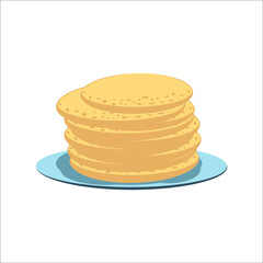 A stack of pancakes on a plate. Vector illustration, flat cartoon design.