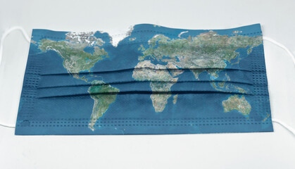 surgical mask with the map of the world printed