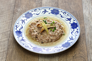 steamed minced pork with salted fish, chinese cantonese traditional cuisine