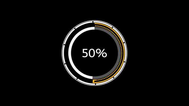 PNG Alpha.Ring chart.From 0 to 100% counting.HUD element.Technological futuristic interface.Digital infographic