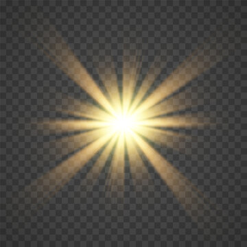 The yellow glowing light explodes with a blast with a transparent one. Vector illustration for perfect effect with sparkles. 