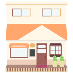 かわいいオレンジ色の店舗（喫茶店・雑貨店）のイラスト