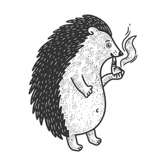 hedgehog with smoking pipe sketch engraving vector illustration. T-shirt apparel print design. Scratch board imitation. Black and white hand drawn image.