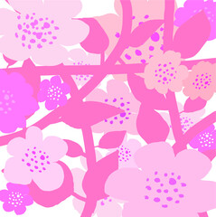 Cute pink and white flowers for your design. creative nice hand drawn and doodles with floral and leaves pattern background
