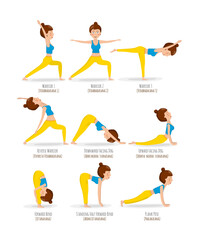 Fototapeta na wymiar yoga basic poses. cartoon character. healthy lifestile. vector illustration isolated on white