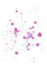 Pink haze. Ultra violet. Abstract paint spots on white background. Color watercolor stains and blots.