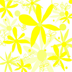 Abstract colourful yellow lovely flowers and leaves pattern background. Creative cute floral hand drawn and doodles for your design.