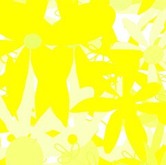 Abstract colourful yellow lovely flowers and leaves pattern background. Creative cute floral hand drawn and doodles for your design.
