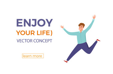 Happy young guys jumping in different poses vector illustration.