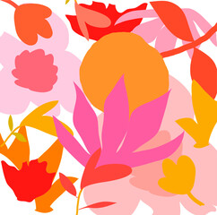 vector illustration of autumn leaves. Abstract colourful orange lovely flowers and leaves pattern background