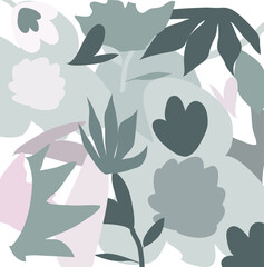 Abstract colourful black, gray and white lovely flowers and leaves pattern background. Creative cute floral hand drawn and doodles for your design.