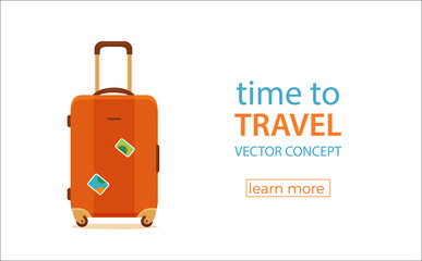 Travel suitcase vector cartoon colorful concept. Tourists packing luggage