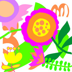 vector illustration of  cute flowers and nice leaves . Abstract colourful lovely blossom and branch of tree