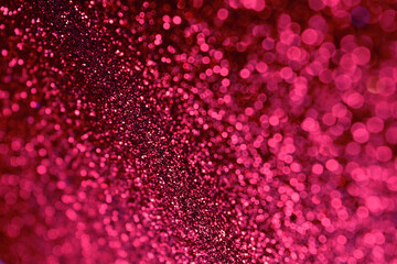 Hot pink shine glitter background. Selective focus. Beautiful sparkle abstraction. Glamour Bokeh Effect. For party, holidays, celebration, Valentine's Day cards.	