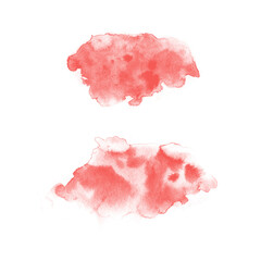 Living coral color. Abstract paint spots on white background. Color watercolor stains and blots.