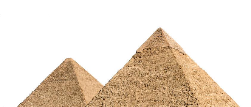 Ancient pyramids in Giza (Egypt) isolated on white background