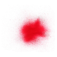 Red paint splashes on a white background. Acrylic paint from a barrel. Drops and ink drips