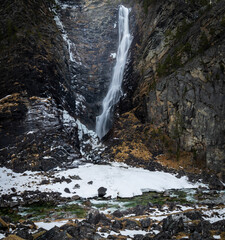 Early winter in Amotan gorge by the Svoufallet waterfall,Trollheimen