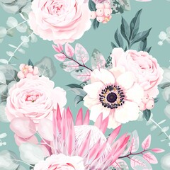 Seamless vector pattern with pastel vintage flower