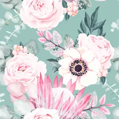 Foto op Plexiglas Naadloos vectorpatroon met pastel vintage bloem © olga_igorevna