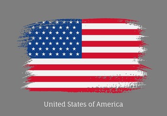 USA republic official flag in shape of paintbrush stroke. National identity symbol for patriotic design. Grunge brush blot isolated vector illustration. United States of America country sign.