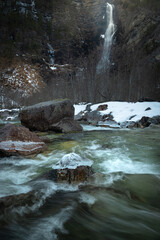 Early winter in Amotan gorge by the Svoufallet waterfall,Trollheimen