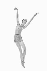 Ballerina in a ballet tutu on pointes on a white background	