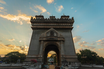 Fototapeta na wymiar Patuxai Vientiane, Patuxai Vientiane Lao, Patuxai is a war monument in the center of Vientiane.