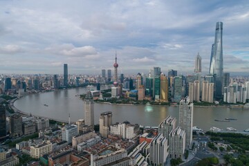 Shanghai city in China aerial drone photo