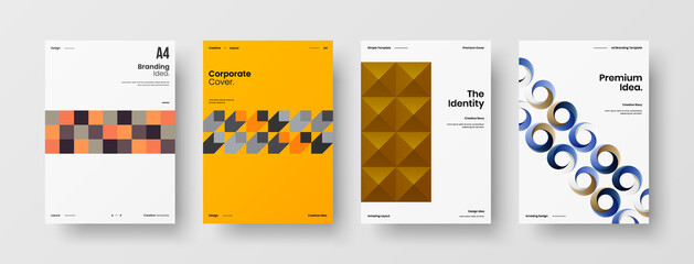 Company identity brochure template collection. Business presentation vector A4 vertical orientation front page mock up set. Corporate report cover abstract geometric illustration design layout bundle.