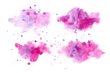 Pink haze. Ultra violet. Abstract paint spots on white background. Color watercolor stains and blots.