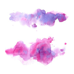Pink haze. Ultra violet. Abstract paint spots on white background. Color watercolor stains and blots.