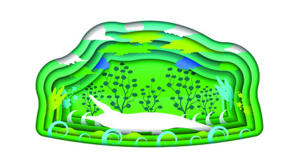 Abstract Paper Cut Background Animal Crocodile Wave Fauna