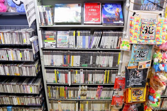 TOKYO, JAPAN - DECEMBER 4, 2016: Retro gaming collectible store in Akihabara district of Tokyo, Japan. Akihabara Electric District specializes in anime and video games.