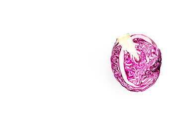 Red cabbage - head, cross section - on white background top view copy space
