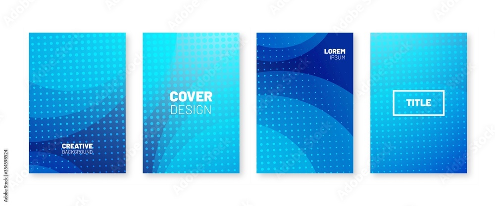 Wall mural minimal covers set. halftone dots pattern. blue simple backdrop