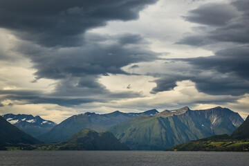 View on the mountains around Romsdalsfjorden fiord in middle Norway.
