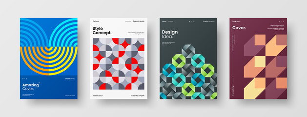Obraz premium Company identity brochure template collection. Business presentation vector A4 vertical orientation front page mock up set. Corporate report cover abstract geometric illustration design layout bundle.