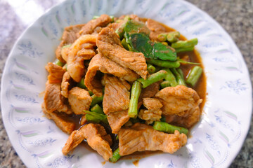 traditional real Thai culture Green curry paste cuisine or kaeng khiao wan with crabs pork meat beef balls box set famous street fast foods menu at thailand